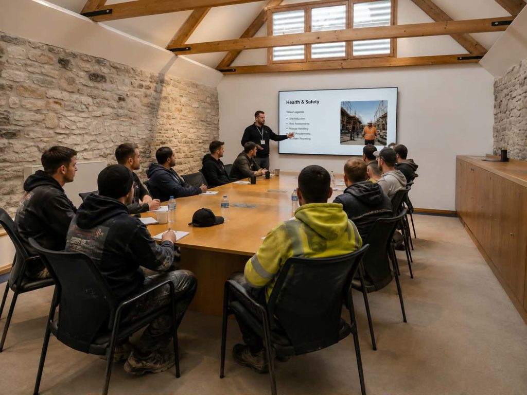 Conference delegates receiving training in a meeting room